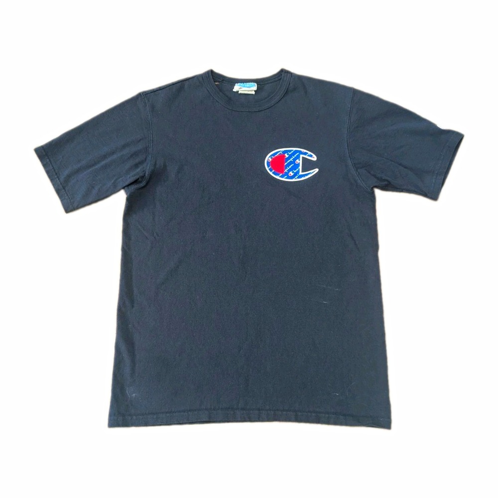 Champion Reverse Weave Men's Medium Black Logo Patch T-Shirt 100% Cotton
